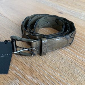 Ted Baker flat weave leather belt small medium dark green